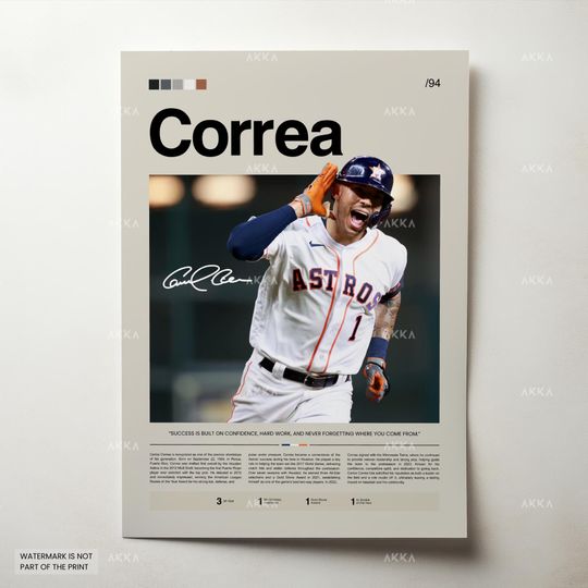 Carlos Correa Poster, Houston Astros Wall Art Print, Framed Baseball Decor