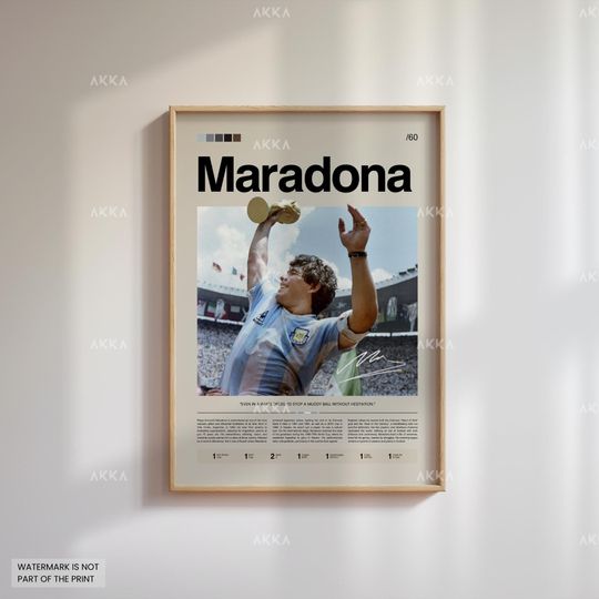 Diego Armando Maradona Poster, Maradona Argentina Wall Art, Framed World Cup 1986 Print, Maradona Fan Gift Idea, Football Wall Decor