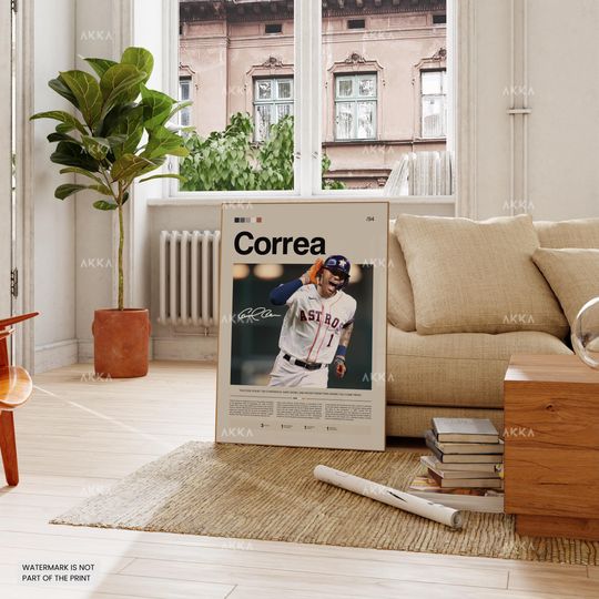 Carlos Correa Poster, Houston Astros Wall Art Print, Framed Baseball Decor