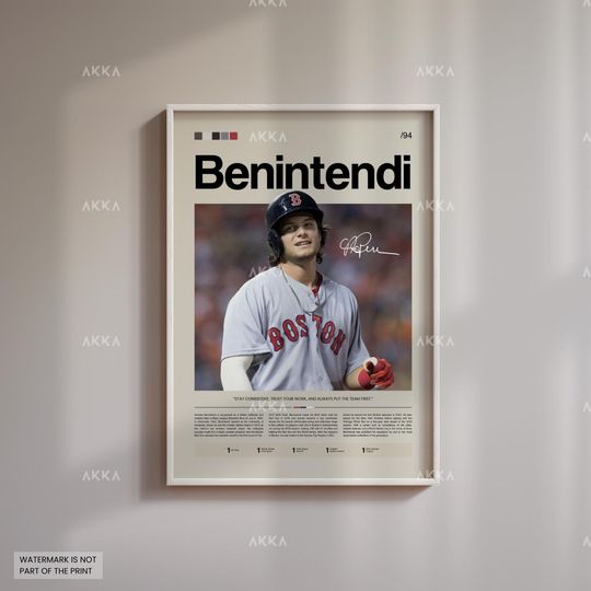 Andrew Benintendi Poster, Boston Red Sox Wall Art Print, Framed Baseball Decor