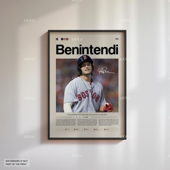 Andrew Benintendi Poster, Boston Red Sox Wall Art Print, Framed Baseball Decor