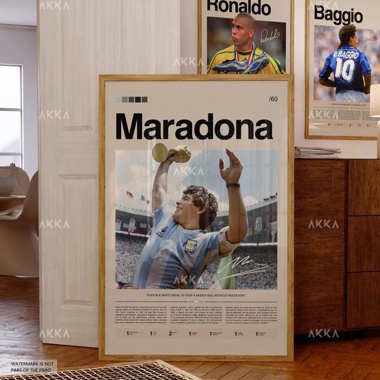 Diego Armando Maradona Poster, Maradona Argentina Wall Art, Framed World Cup 1986 Print, Maradona Fan Gift Idea, Football Wall Decor