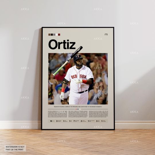 David Ortiz Poster, Boston Red Sox Wall Art Print, Framed Baseball Decor