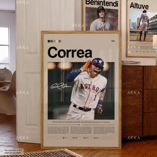 Carlos Correa Poster, Houston Astros Wall Art Print, Framed Baseball Decor