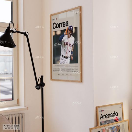 Carlos Correa Poster, Houston Astros Wall Art Print, Framed Baseball Decor