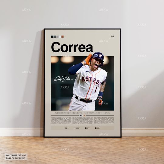 Carlos Correa Poster, Houston Astros Wall Art Print, Framed Baseball Decor