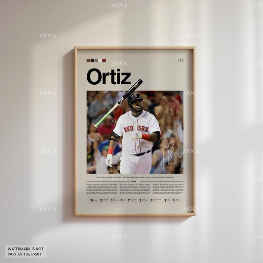 David Ortiz Poster, Boston Red Sox Wall Art Print, Framed Baseball Decor