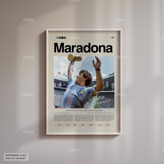 Diego Armando Maradona Poster, Maradona Argentina Wall Art, Framed World Cup 1986 Print, Maradona Fan Gift Idea, Football Wall Decor