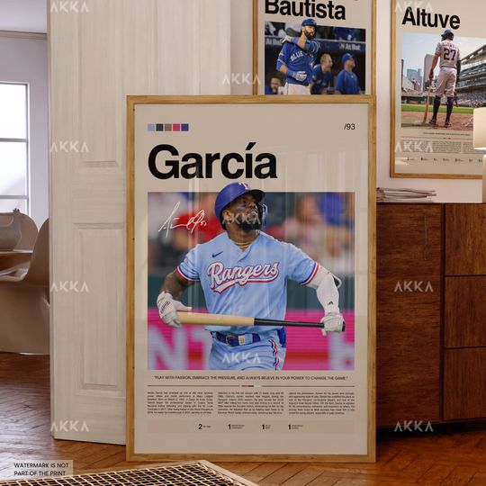 Adolis Garca Poster, Texas Rangers Wall Art Print, Framed Baseball Decor