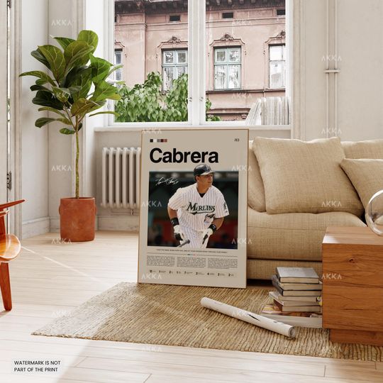 Miguel Cabrera Poster, Florida Marlins Wall Art Print, Framed Baseball Decor