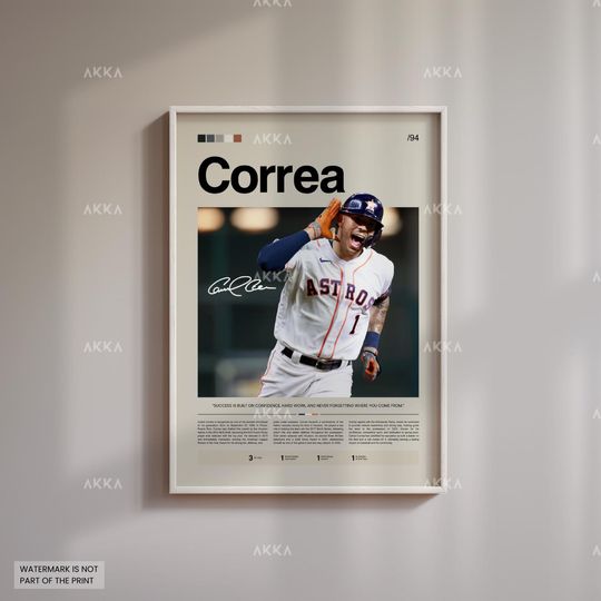 Carlos Correa Poster, Houston Astros Wall Art Print, Framed Baseball Decor