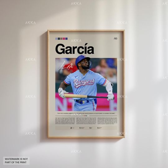 Adolis Garca Poster, Texas Rangers Wall Art Print, Framed Baseball Decor