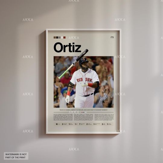 David Ortiz Poster, Boston Red Sox Wall Art Print, Framed Baseball Decor