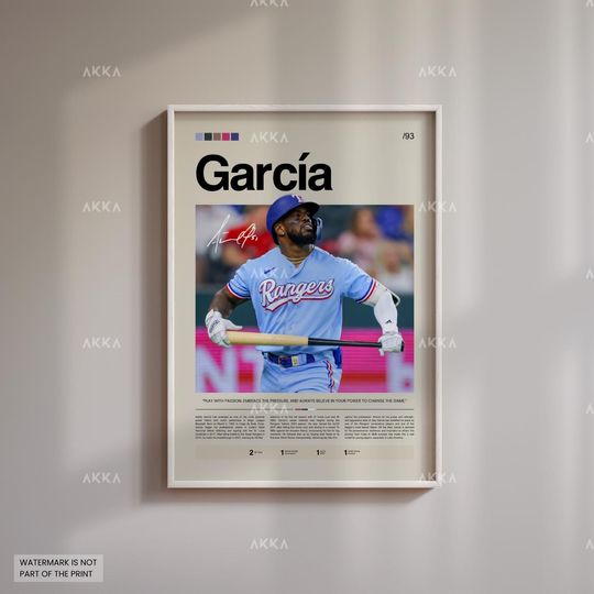 Adolis Garca Poster, Texas Rangers Wall Art Print, Framed Baseball Decor