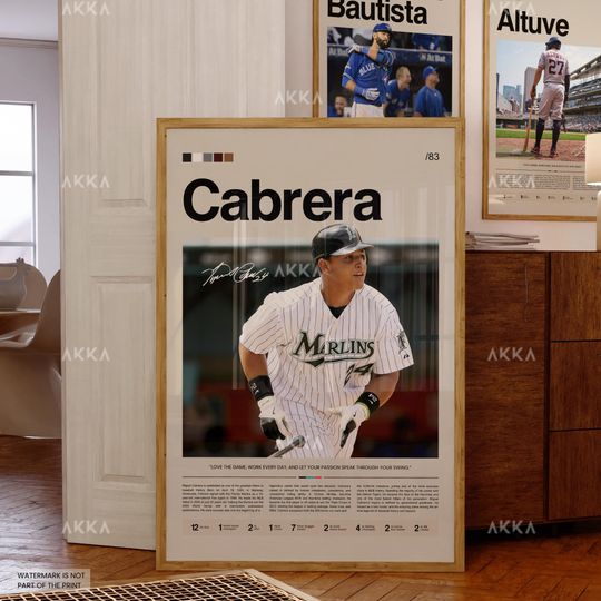 Miguel Cabrera Poster, Florida Marlins Wall Art Print, Framed Baseball Decor