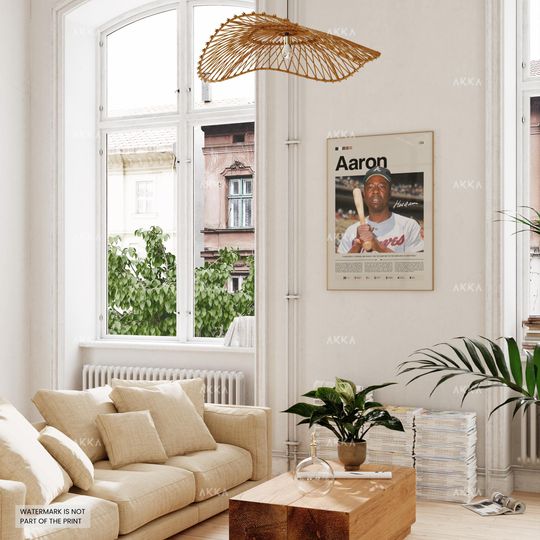 Hank Aaron Poster, Atlanta Braveess Wall Art Print, Framed Baseball Decor