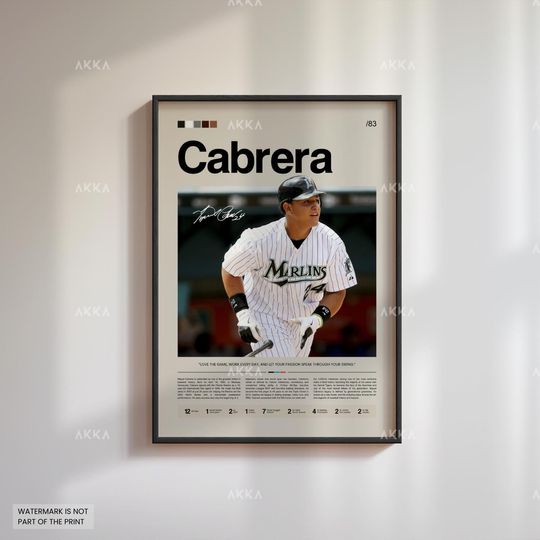 Miguel Cabrera Poster, Florida Marlins Wall Art Print, Framed Baseball Decor