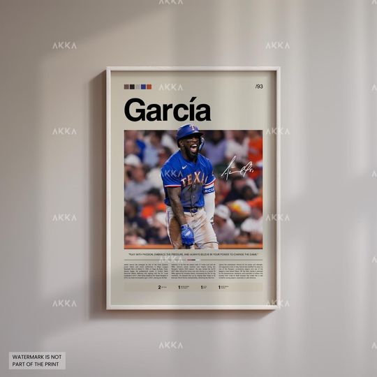 Adolis Garca Poster, Texas Rangers Wall Art Print, Framed Baseball Decor