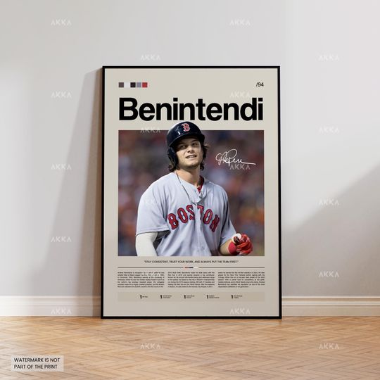 Andrew Benintendi Poster, Boston Red Sox Wall Art Print, Framed Baseball Decor