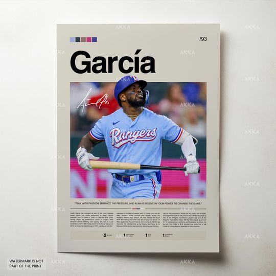 Adolis Garca Poster, Texas Rangers Wall Art Print, Framed Baseball Decor