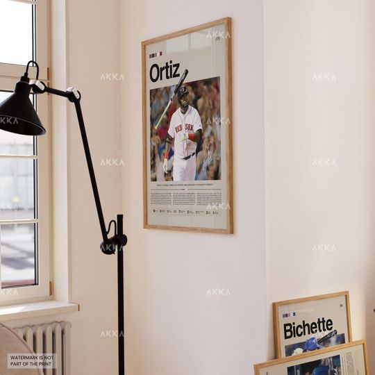 David Ortiz Poster, Boston Red Sox Wall Art Print, Framed Baseball Decor