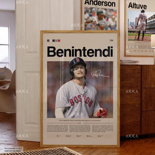 Andrew Benintendi Poster, Boston Red Sox Wall Art Print, Framed Baseball Decor