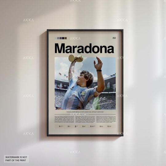 Diego Armando Maradona Poster, Maradona Argentina Wall Art, Framed World Cup 1986 Print, Maradona Fan Gift Idea, Football Wall Decor