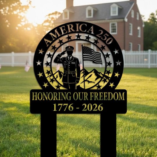 America 250 Metal Yard Sign, Patriotic Garden Stake, Independence Anniversary Outdoor Lawn Decor USA Gift