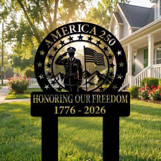 America 250 Metal Yard Sign, Patriotic Garden Stake, Independence Anniversary Outdoor Lawn Decor USA Gift