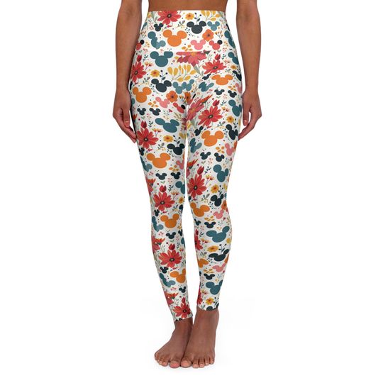 Autumn Floral Mickey, Disney Women Legging, Active Wear Yoga Pants, Disney Gift, Cruise Outfit, Disney Outfit