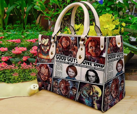 Chucky Halloween Leather Handbag, Chucky Leather Bag, Shoulder Bag,  Top Handle Bag, Gift For Mom.