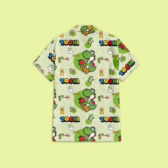 Yoshi Super Mario Hawaiian Shirt, Yoshi Mario Button Up Shirt, Yoshi Mushroom Kingdom Shirt, Universal Studio Trip Shirt