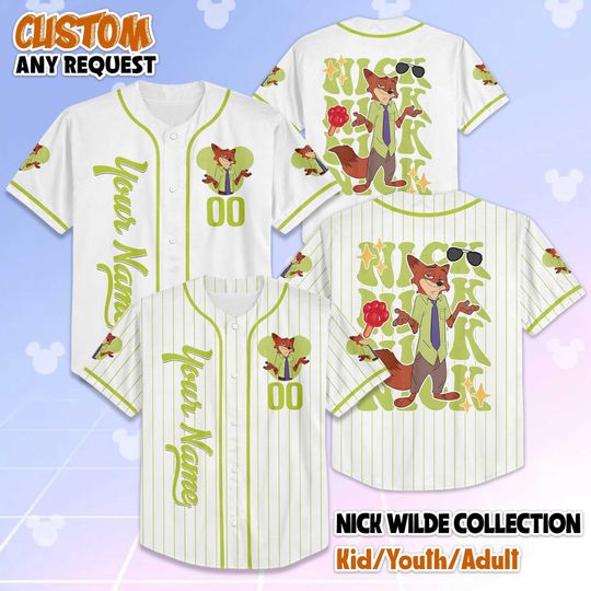 Custom Nick Wilde Baseball Jersey, Zootopia 2 Family Outfit