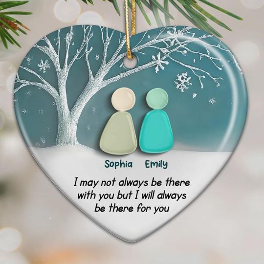 Besties Forever 2D Sea Glass, Personalized Ceramic Ornament, Unique Friendship Keepsake, Christmas Gift for Best Friends