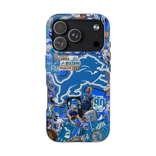 Detroit Lions iPhone Case: Blue & Silver Football Collage