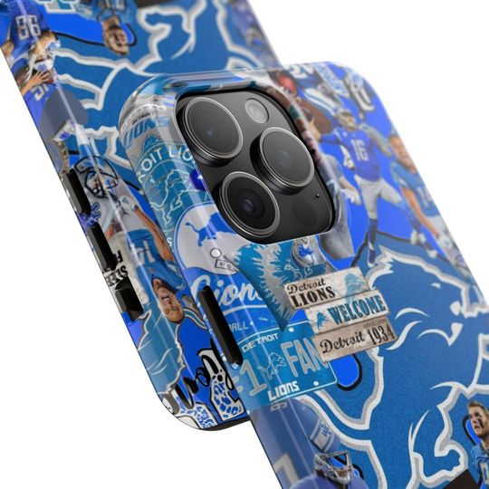 Detroit Lions iPhone Case: Blue & Silver Football Collage