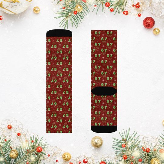 Christmas Hosting 6 7 Socks  Six Seven Meme Socks, Gag Gift Socks, Holiday Party Secret Santa Viral Trend Gift for Kids & Teens