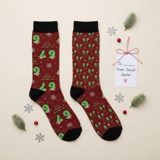 Christmas Hosting 6 7 Socks  Six Seven Meme Socks, Gag Gift Socks, Holiday Party Secret Santa Viral Trend Gift for Kids & Teens