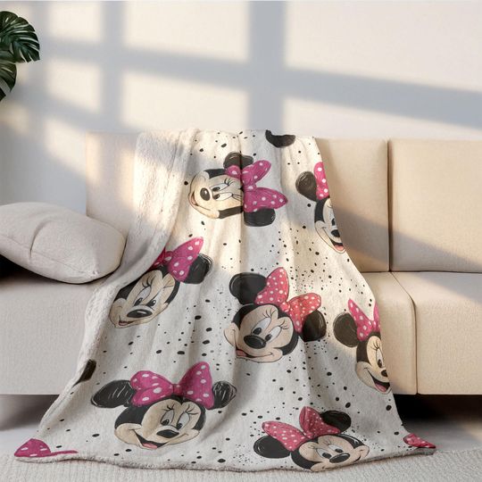 Minnie Mouse Fleece Blanket with Bows for Girl Room Decor and Birthday Gift