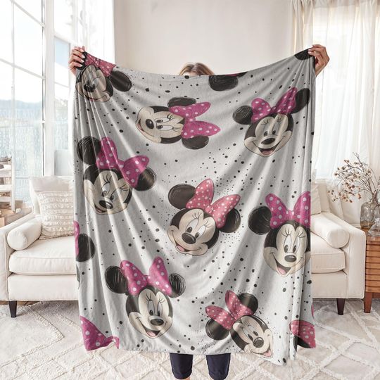 Minnie Mouse Fleece Blanket with Bows for Girl Room Decor and Birthday Gift