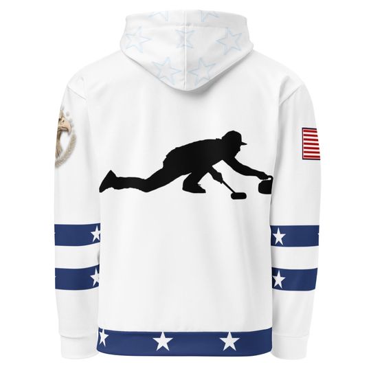 USA Curling- Hoodie, WHITE,   All Over Print Product, Expect three weeks for delivery