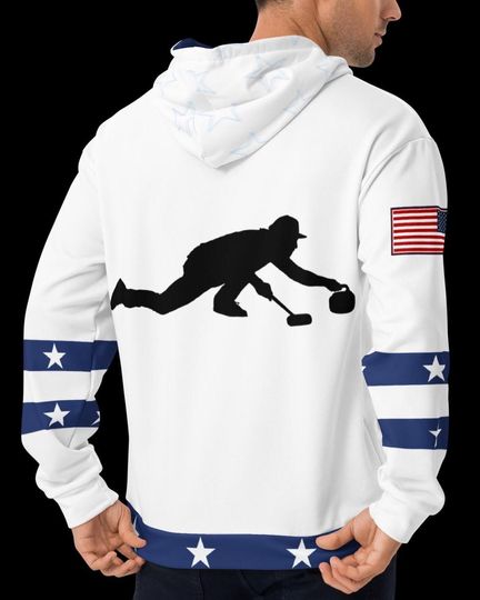 USA Curling- Hoodie, WHITE,   All Over Print Product, Expect three weeks for delivery