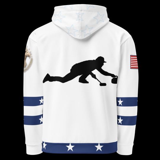 USA Curling- Hoodie, WHITE,   All Over Print Product, Expect three weeks for delivery
