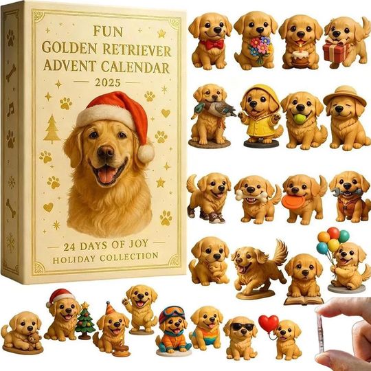 Golden Retriever Advent Calendar 2025, 24 Puppy Figurines