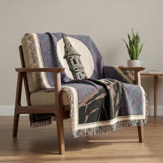 Wizard Tower Woven Blanket - Van Gogh Style Tapestry - Fantasy Castle Decor - Starry Night Art - Magic Landscape Gift - Witchy Moon Throw