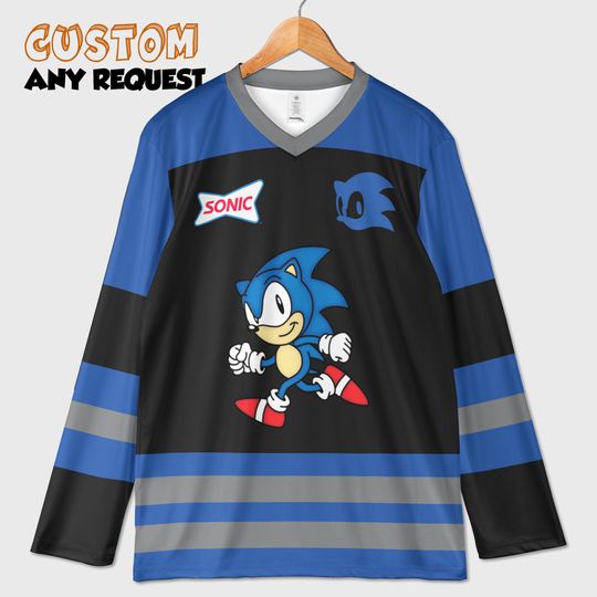 Personalized Sonic Hockey Jersey, Custom Sonic the Hedgehog Jersey, Hockey Fan Lover Gift, Hockey Team Outfit
