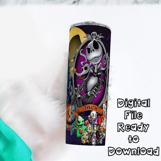 20oz Jack Skellington and Sally Halloween Spooky Season Skinny & Tapered Wrap, Couple Halloween Tumbler, Nightmare before Christmas Design