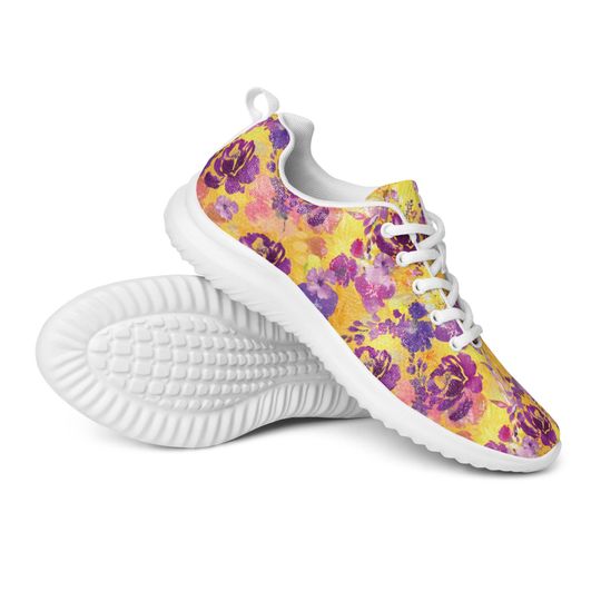 Bold Bloom Womens Athletic Shoes  Watercolor Floral Print Sneakers