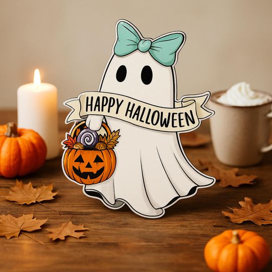 Ghost Door Sign: Spooky Wooden Hanging Sign