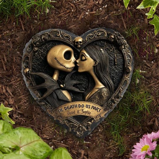 Jack & Sally Couple Stone Plaque, Dark Romance Gift, Custom Couple Names, Personalized Love Decor